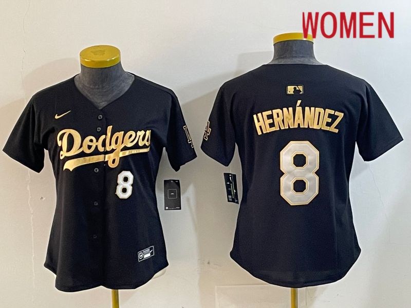 Women Los Angeles Dodgers #8 Hernandez Black Game 2024 Nike MLB Jersey style 1218